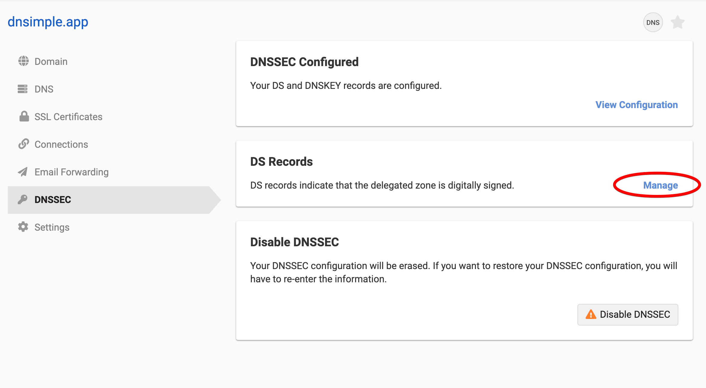 screenshot: manage ds record